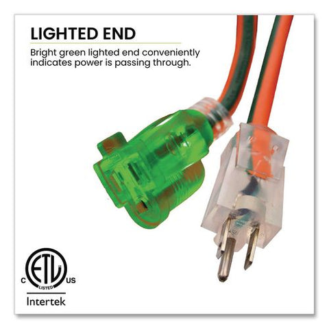 16 Awg Extension Cord Lighted End, 15 Ft, 13 A, Orange
