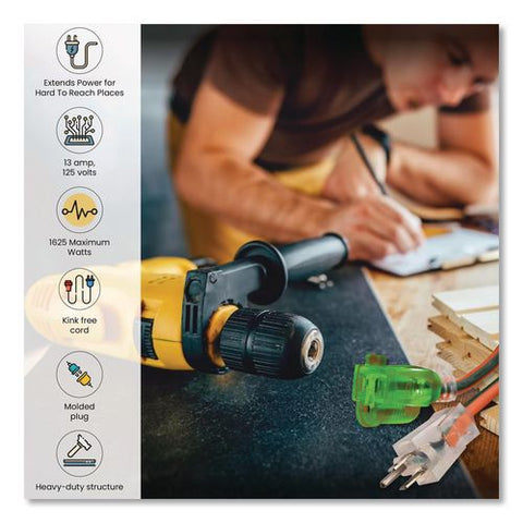 16 Awg Extension Cord Lighted End, 15 Ft, 13 A, Orange