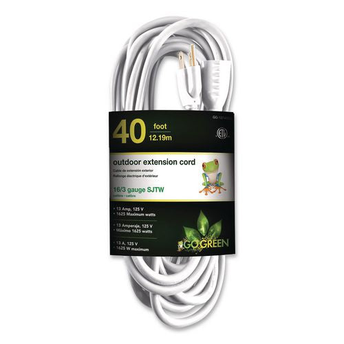 16 Awg Outdoor Extension Cord, 40 Ft, 13 A, White