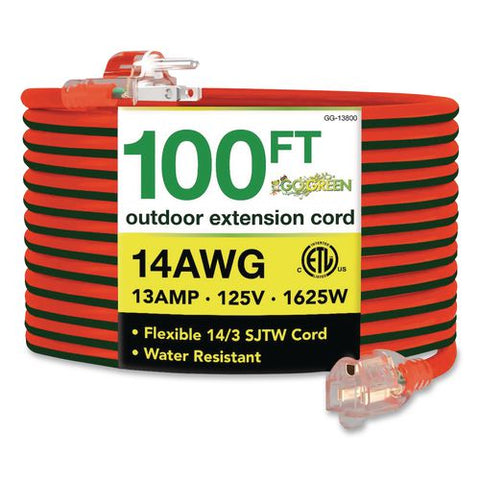 14 Awg Lighted End Heavy-duty Extension Cord, 100 Ft, 13 A, Orange/black