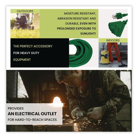 3-outlet Outdoor Extension Cord With Lighted End, 13 A, 8 Ft, 13, Green