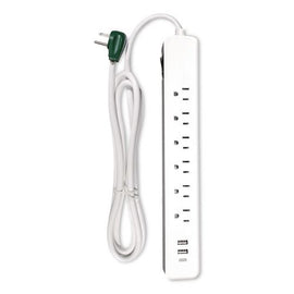 6 Outlet Surge Protector With Usb, 6 Ac Outlets/3 Usb Ports, 6 Ft Cord, 450 J, White