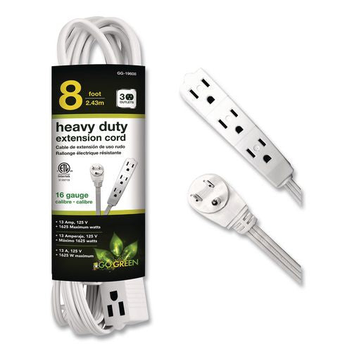 3 Outlet Indoor Extension Cord, 8 Ft, 13 A, White