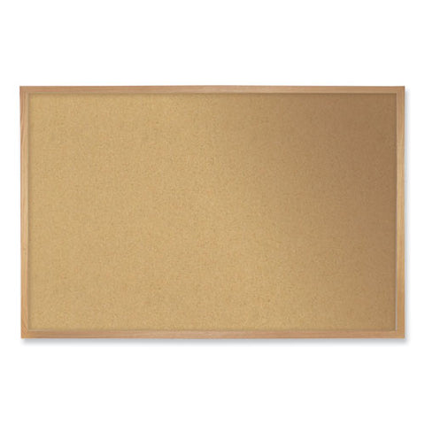 Natural Cork Bulletin Board With Wood Frame, 24" X 18", Tan Surface, Oak Finished Wood Frame