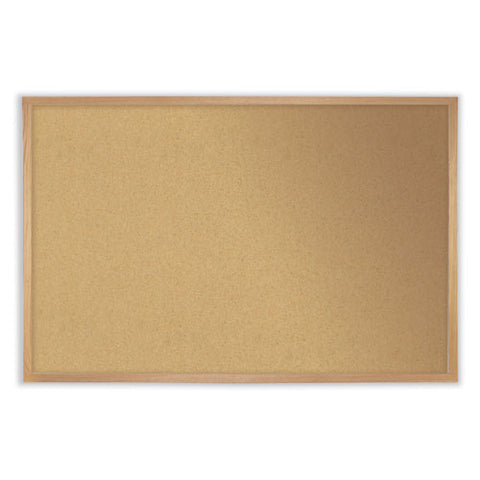 Natural Cork Bulletin Board With Wood Frame, 36" X 24", Tan Surface, Oak Finished Wood Frame