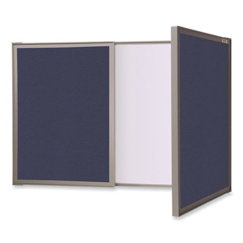 Visuall Pc Whiteboard Cabinet With Fabric Bulletin Board Exterior Doors, 36" X 24", Blue/white Surface, Satin Aluminum Frame