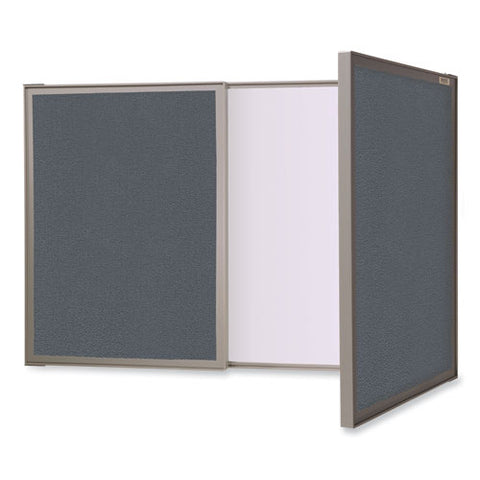 Visuall Pc Whiteboard Cabinet With Fabric Bulletin Board Exterior Doors, 36" X 24", Gray/white Surface, Satin Aluminum Frame