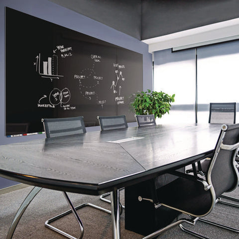 Aria Low-profile Frameless Magnetic Glassboard, 72" X 48", Black Surface