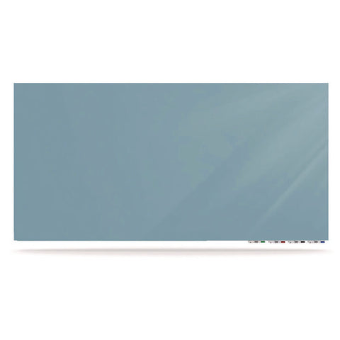 Aria Low-profile Frameless Magnetic Glassboard, 96" X 48", Denim Blue Surface