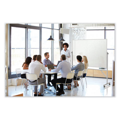 Reversible Magnetic Porcelain Whiteboard With Aluminum Frame, 53.25" X 72.25", White Surface, Satin Aluminum Frame