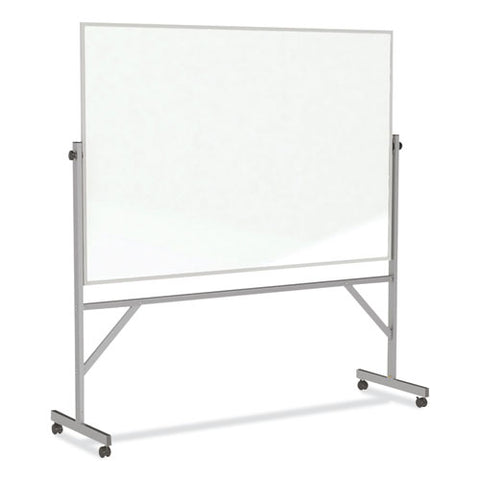 Reversible Magnetic Porcelain Whiteboard With Aluminum Frame, 77.25" X 78.13", White Surface, Satin Aluminum Frame