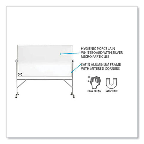 Reversible Magnetic Hygienic Porcelain Whiteboard With Aluminum Frame, 72" X 48", White Surface, Satin Aluminum Frame