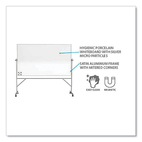 Reversible Magnetic Hygienic Porcelain Whiteboard With Aluminum Frame, 96" X 48", White Surface, Satin Aluminum Frame