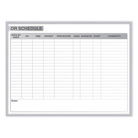 Or Schedule Magnetic Whiteboard, Operating Room Scheduling Chart, 48.5" X 36.5", White/gray Surface, Satin Aluminum Frame