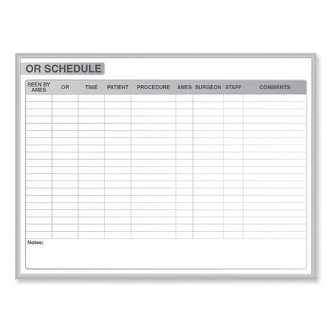 Or Schedule Magnetic Whiteboard, Operating Room Scheduling Chart, 72.5" X 48.5", White/gray Surface, Satin Aluminum Frame