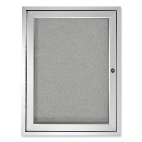 1 Door Enclosed Vinyl Bulletin Board With Satin Frame, 30" X 36", Silver Surface, Satin Aluminum Frame