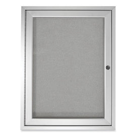 1 Door Enclosed Vinyl Bulletin Board With Satin Frame, 36" X 36", Silver Surface, Satin Aluminum Frame