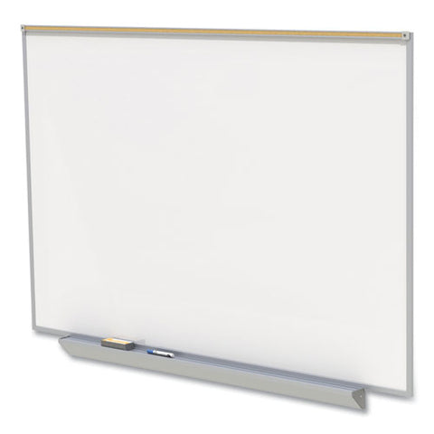 Proma Magnetic Porcelain Projection Whiteboard With Aluminum Frame, 72.5" X 48.5", White Surface, Satin Aluminum Frame