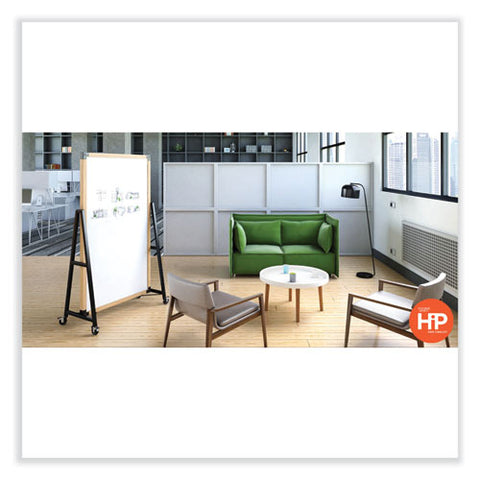 Prest Mobile Magnetic Whiteboard, 40.5" X 73.75", White Surface, Caramel Oak Finished Wood Frame