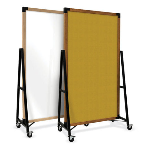 Prest Mobile Magnetic Whiteboard, 40.5" X 73.75", White Surface, Caramel Oak Finished Wood Frame