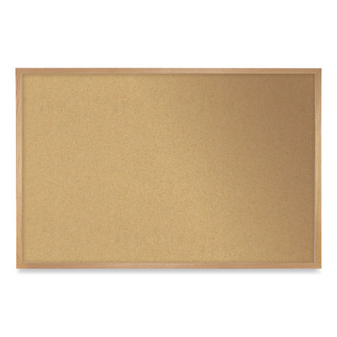 Natural Cork Bulletin Board With Wood Frame, 60.5" X 36.5", Tan Surface, Oak Finished Wood Frame