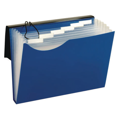 Seven-pocket Poly Expanding File, 1" Expansion, 7 Sections, Elastic Cord Closure, 1/6-cut Tabs, Letter Size, Blue