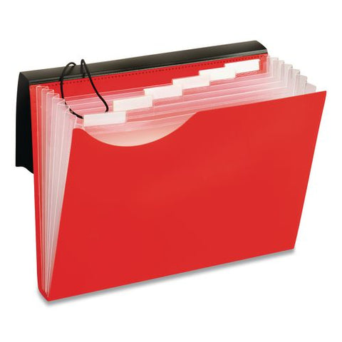 Seven-pocket Poly Expanding File, 1" Expansion, 7 Sections, Elastic Cord Closure, 1/6-cut Tabs, Letter Size, Red