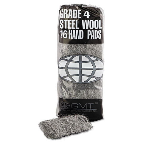 Industrial-quality Steel Wool Hand Pads, #4 Extra Coarse, Steel Gray, 16 Pads/sleeve, 12 Sleeves/carton