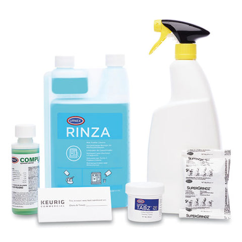 Bean To Cup Brewer Deep Cleaning Kit, 4oz Complete Cafe, (3) 32 Oz Rinza, (12)tabz Z61, (3) Supergrindz A01, Spray Bottle