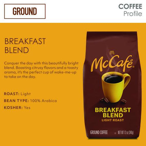 Ground Coffee, Breakfast Blend, 12 Oz Bag