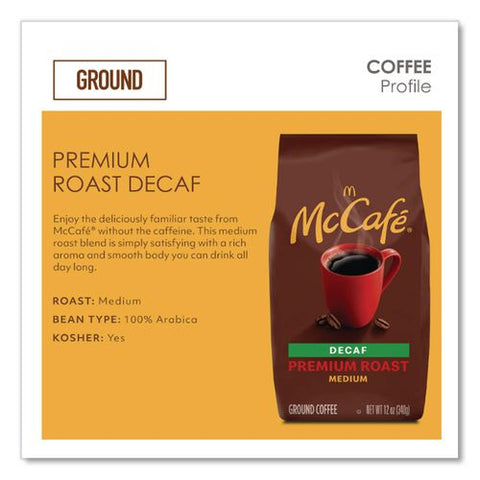 Ground Coffee, Premium Roast Decaf, 12 Oz Bag, 6/carton