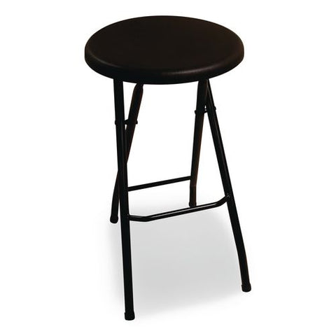 Folding Bar Stool, 29" Seat Height, Black Seat, Black Base