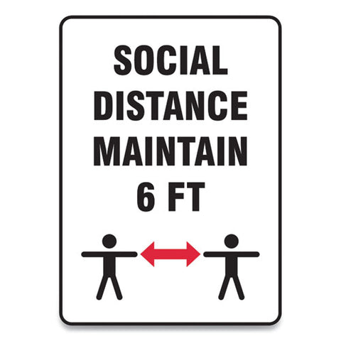 Social Distance Signs, Wall, 7 X 10, "social Distance Maintain 6 Ft", 2 Humans/arrows, White, 10/pack