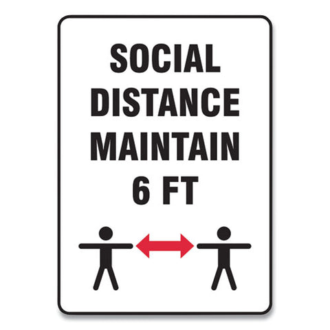 Social Distance Signs, Wall, 10 X 14, "social Distance Maintain 6 Ft", 2 Humans/arrows, White, 10/pack