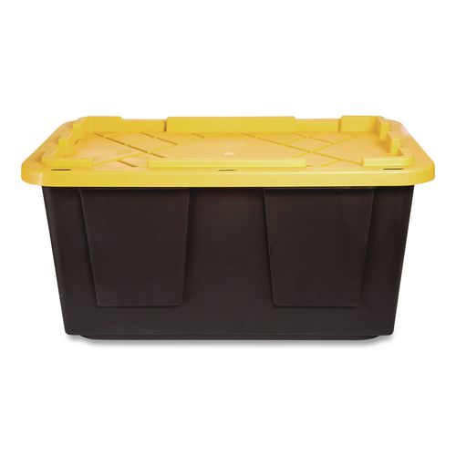Storage Bin With Snap Lid, 108 Qt, 20.5 X 30.5 X 14.7, Black/yellow