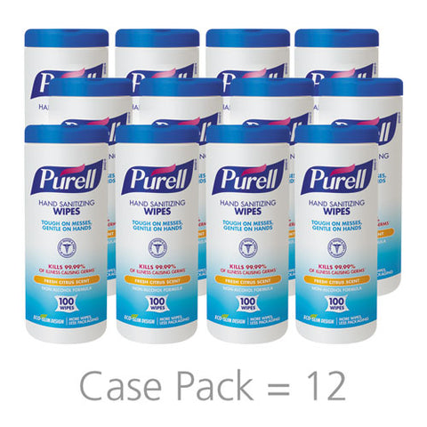 Premoistened Hand Sanitizing Wipes, 5.78 X 7, Fresh Citrus, White, 100/canister, 12 Canisters/carton