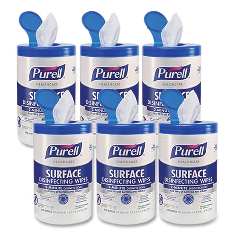 Healthcare Surface Disinfecting Wipes, 1-ply, 7" X 10", Unscented, White, 110 Wipes/canister, 6 Canisters/carton