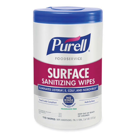 Foodservice Surface Sanitizing Wipes, 1-ply, 10 X 7, Fragrance-free, White, 110/canister, 6 Canisters/carton