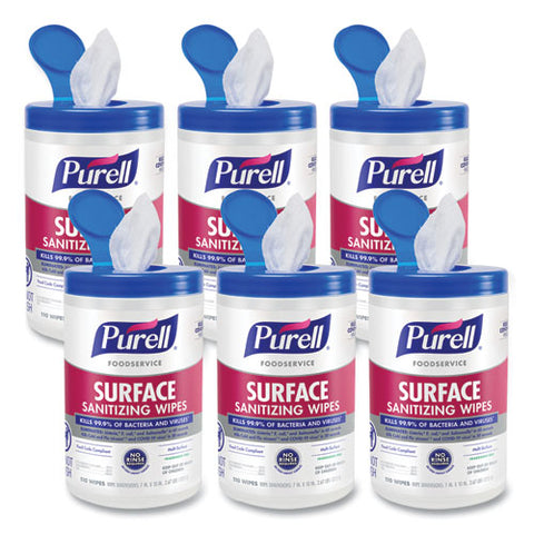 Foodservice Surface Sanitizing Wipes, 1-ply, 10 X 7, Fragrance-free, White, 110/canister, 6 Canisters/carton