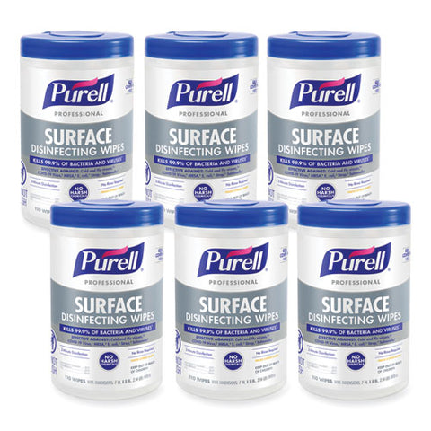 Professional Surface Disinfecting Wipes, 1-ply, 7 X 8, Fresh Citrus, White, 110/canister, 6 Canisters/carton