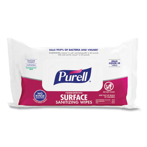 Foodservice Surface Sanitizing Wipes, 1-ply, 7.4 X 9, Fragrance-free, White, 72/pouch, 12 Pouches/carton