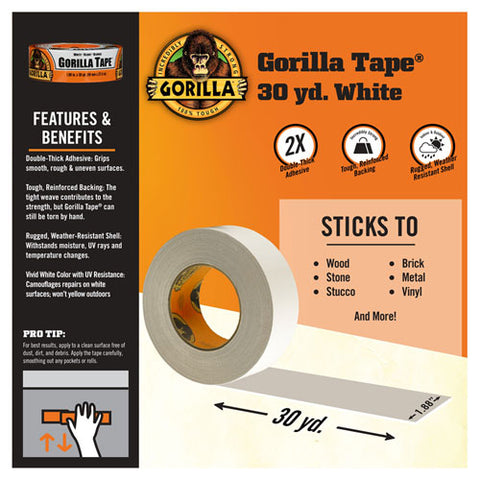 Gorilla Tape, 3" Core, 1.88" X 30 Yds, White