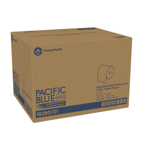 Pacific Blue Select Bathroom Tissue, Septic Safe, 2-ply, White, 550 Sheets/roll, 80 Rolls/carton