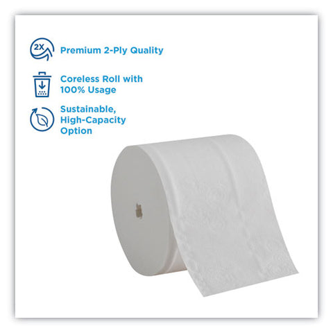 Compact Coreless Bath Tissue, Septic Safe, 2-ply, White, 750 Sheets/roll, 36/carton