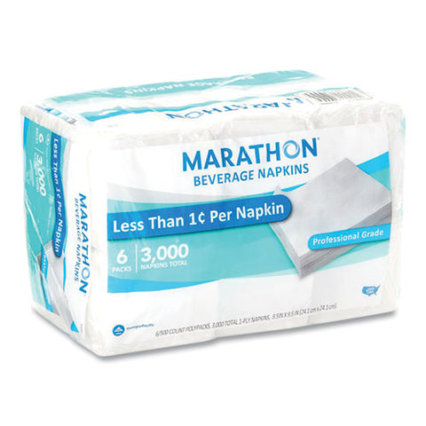 Embossed Beverage Napkins, 1-ply, 9.5 X 9.5, White, 3,000/carton