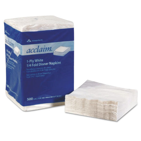 Acclaim 1/4 Fold Paper Dinner Napkins, White, 1-ply, 16"x16", 500/pk, 8 Pk/ct