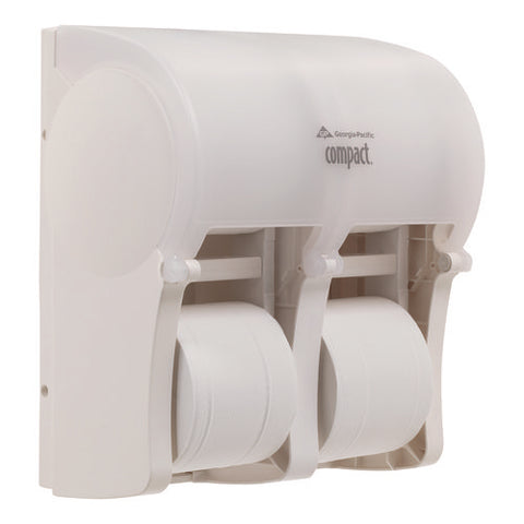 Compact Quad Vertical Four-roll Coreless Tissue Dispenser, 12.06 X 8 X 14.44, White