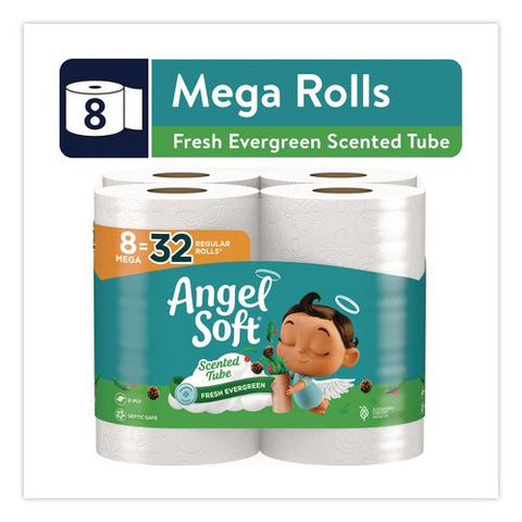 Mega Toilet Paper, Limited Edition Fresh Evergreen Scent Tube, Septic Safe, 2-ply, White, 320 Sheets/roll, 8 Rolls/pack