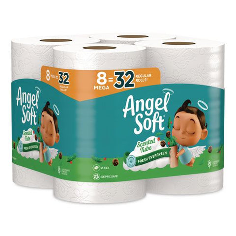 Mega Toilet Paper, Limited Edition Fresh Evergreen Scent Tube, Septic Safe, 2-ply, White, 320 Sheets/roll, 8 Rolls/pack
