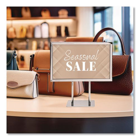 Metal Countertop Sign Holder, 7 X 11 Insert, Silver
